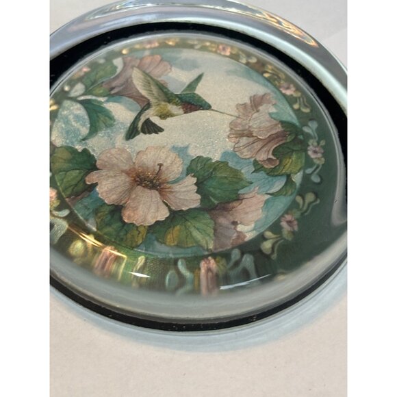 Glass Paperweight With Hummingbird & Floral Design - Round With Black Felt Base - Picture 6 of 6